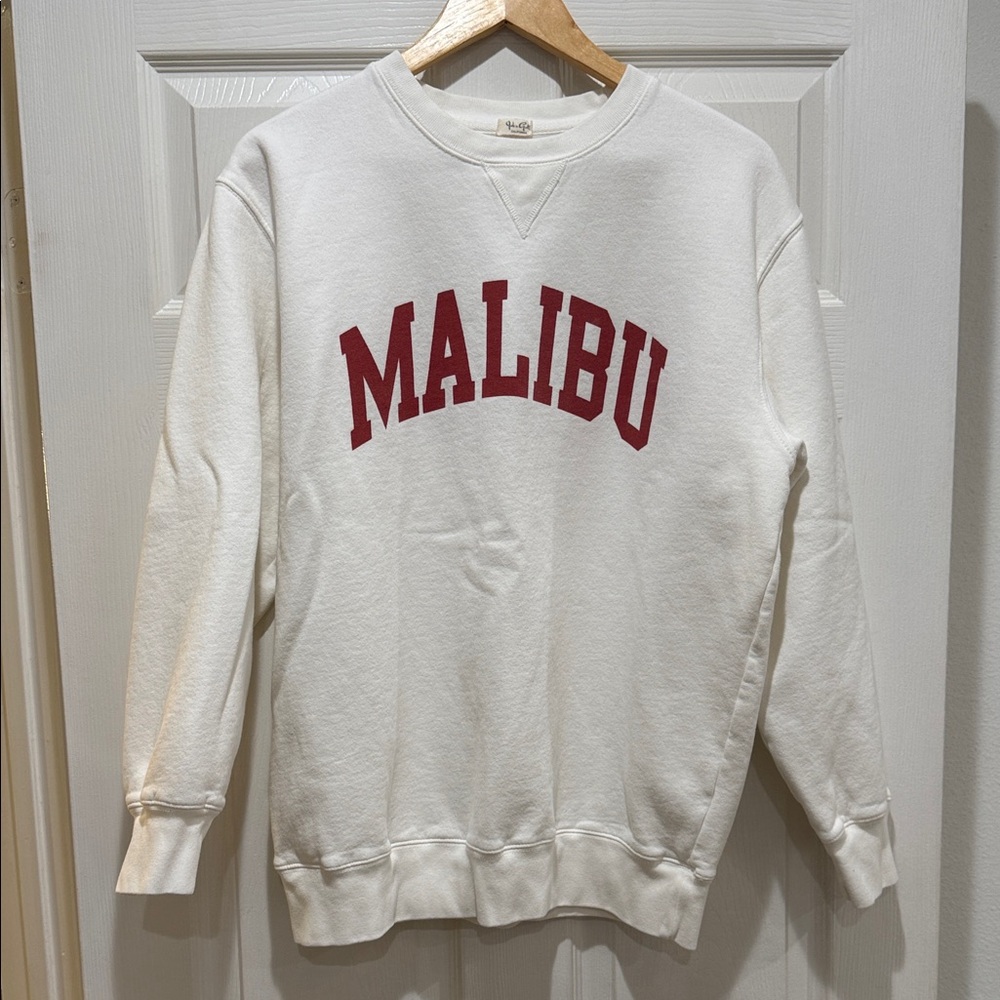 Brandy Melville White and Red Malibu Crewneck Sweater